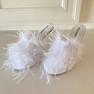 New Free People Jeffery Campbell Daisy White Peacock Feather Heel Sz 8.5